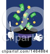 Clipart Of A Magic Hat Character With Coins And Cash Money Royalty Free Vector Illustration