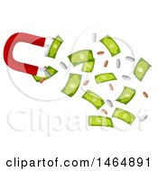 Clipart Of A Magnet Attracting Coins And Cash Royalty Free Vector Illustration