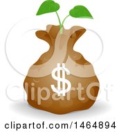 Clipart Of A Dollar Money Bag With A Seed Fund Seedling Plant Royalty Free Vector Illustration