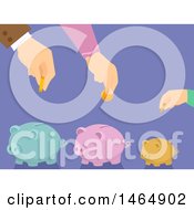 Clipart Of Hands Depositing Money Into Family Piggy Banks Royalty Free Vector Illustration