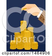 Clipart Of A Hand Stacking A Gold Coin On Top Of Towers Royalty Free Vector Illustration by BNP Design Studio