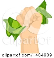 Clipart Of A Fisted Hand Holding Cash Money Tight Royalty Free Vector Illustration
