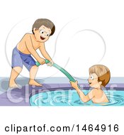 Poster, Art Print Of Boy Helping His Friend Climb Out Of A Pool With A Noodle