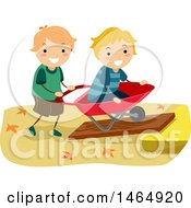 Poster, Art Print Of Boy Pushing His Friend Or Brother In A Wheelbarrow On An Inclined Plane