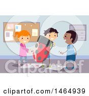 Clipart Of A Group Of School Children Painting A Lady Bug Costume Royalty Free Vector Illustration