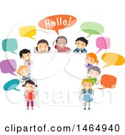 Clipart Of A Group Of School Children Saying Hello Around A Sign Royalty Free Vector Illustration by BNP Design Studio