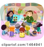 Poster, Art Print Of Group Of School Children Learning About Produce At Story Time