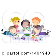 Clipart Of A Group Of School Children Coloring Based On Vegetables Royalty Free Vector Illustration