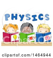 Poster, Art Print Of Group Of School Children Studying Physics Under Text