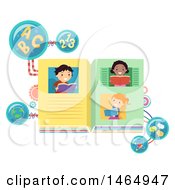 Clipart Of A Group Of School Children Reading About Math Geography Science And Language Royalty Free Vector Illustration