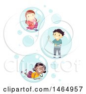Poster, Art Print Of Group Of Children Playing In And Blowing Bubbles