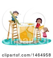 Poster, Art Print Of Group Of Children Making A Giant Glass Of Orange Juice