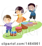 Poster, Art Print Of Group Of Children Playing On Wood Stump Ladders