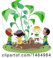 Poster, Art Print Of Group Of School Children Gardening With Sprouts