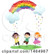 Poster, Art Print Of Fruity Rainbow Raining Down On A Group Of Children