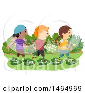 Clipart Of A Group Of School Children Walking On Alphabet Leaf Stepping Stones Royalty Free Vector Illustration