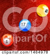 Poster, Art Print Of 3d Diagonal Row Of Bingo Or Lottery Balls Over Red Paint Texture