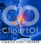 Clipart Of A 3d Sick Person With Viruses Emerging From The Nose Royalty Free Illustration by KJ Pargeter