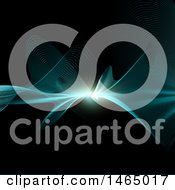 Clipart Of A Bright Light And Waves Background On Black Royalty Free Vector Illustration