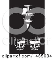 Clipart Of Evil Faces In The Darkness Black And White Woodcut Style Royalty Free Vector Illustration