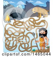 Clipart Of A Maze Of A Prehistoric Cave Man And Saber Toothed Cat Royalty Free Vector Illustration by visekart