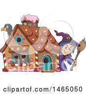 Crow And Witch At A Gingerbread House In The Story Of Hansel And Gretel