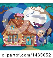Poster, Art Print Of Crow And Witch At A Gingerbread House At Night Hansel And Gretel