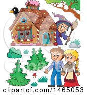 Poster, Art Print Of Witch Watching A Brother And Sister Hansel And Gretel Near The Gingerbread House