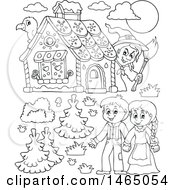 Poster, Art Print Of Black And White Witch Watching A Brother And Sister Hansel And Gretel Near The Gingerbread House