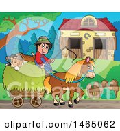 Poster, Art Print Of Boy And Dog On A Horse Cart Near A Barn