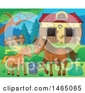 Poster, Art Print Of Foal And Horse Near A Barn
