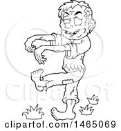 Clipart Of A Black And White Walking Zombie Royalty Free Vector Illustration by visekart