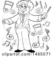 Clipart Of A Black And White Music Conductor Maestro With Notes Royalty Free Vector Illustration
