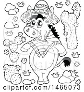 Poster, Art Print Of Black And White Mexican Donkey And Cactus Plants