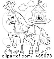 Clipart Of A Black And White Fancy Circus Horse Prancing Royalty Free Vector Illustration