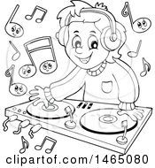 Poster, Art Print Of Black And White Male Dj Wearing Headphones And Mixing Records