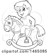 Poster, Art Print Of Black And White Boy On A Rocking Horse