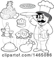 Poster, Art Print Of Black And White Chef With Foods