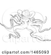 Clipart Of A Sketched Octopus Wearing A Cowboy Hat Royalty Free Vector Illustration by patrimonio