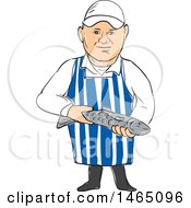 Poster, Art Print Of Sketched Male Fishmonger Holding A Small Fish