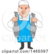 Clipart Of A Sketched Male Fishmonger Holding Fish Royalty Free Vector Illustration by patrimonio