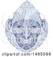 Poster, Art Print Of Cat Ba Langur Face In Blue Mandala Sketch Style