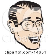Happy Man Wearing Glasses And Laughing Retro Clipart Illustration