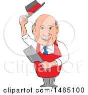 Sketched Male Butcher Holding A Meat Cleaver And Holding His Hat