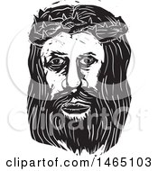 Poster, Art Print Of The Face Of Jesus Christ With Thorns In Black And White Woodcut Style
