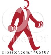 Poster, Art Print Of Business Man In A Suit Power Walking And Carrying Dumbbells In Retro Style
