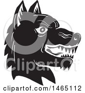 Profiled Angry Wolf Head Black And White Woodcut Style