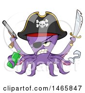 Clipart of a Tough Purple Pirate Octopus Holding a Bottle, Sword and Pistol - Royalty Free Vector Illustration by Hit Toon #COLLC1465847-0037