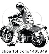 Poster, Art Print Of Motorocyclist On A Harley Resting And Looking Back