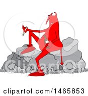 Poster, Art Print Of Cartoon Crossfaded Devil Smoking A Joint And Holding A Bottle Of Alcohol While Sitting On A Boulder
